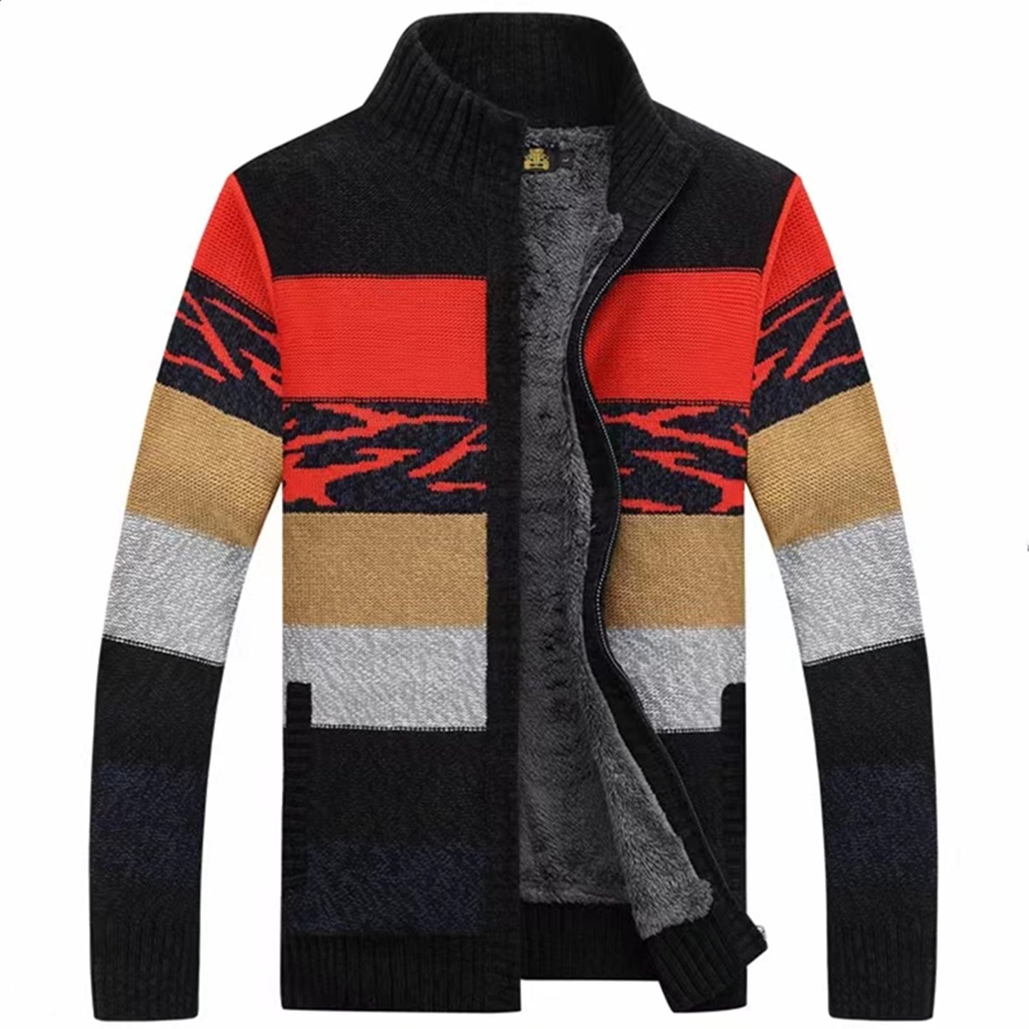 Men's Cardigan Sweaters Full Zip Up Stand Collar Slim Fit Casual Knitted Sweater with 2 Front Pockets