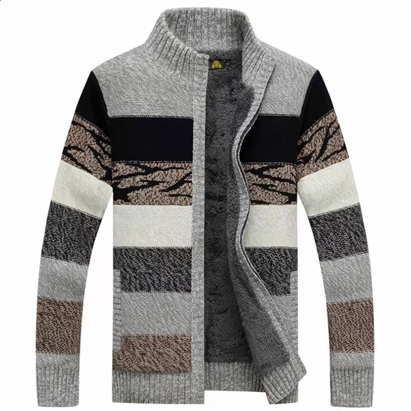 Men's Cardigan Sweaters Full Zip Up Stand Collar Slim Fit Casual Knitted Sweater with 2 Front Pockets