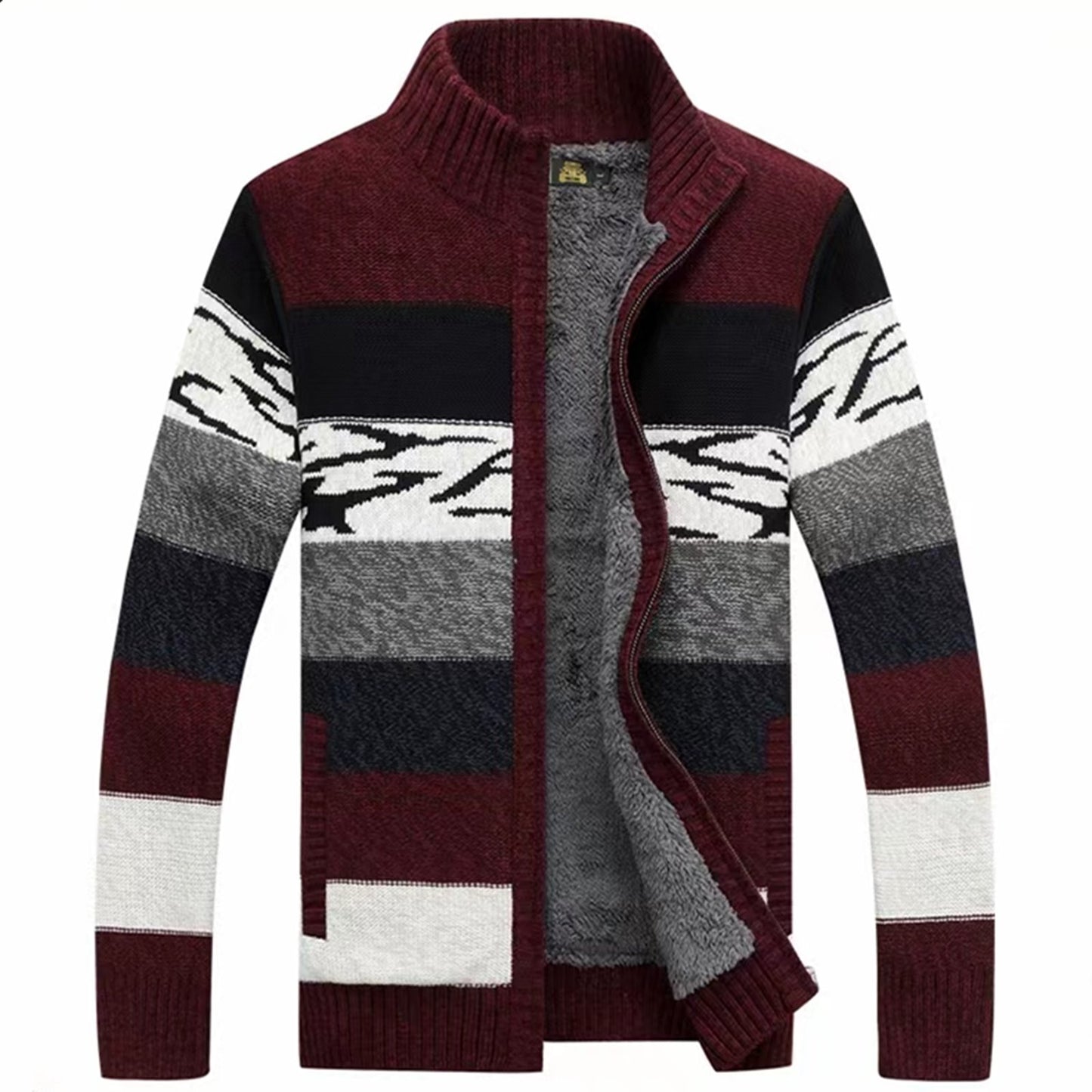 Men's Cardigan Sweaters Full Zip Up Stand Collar Slim Fit Casual Knitted Sweater with 2 Front Pockets