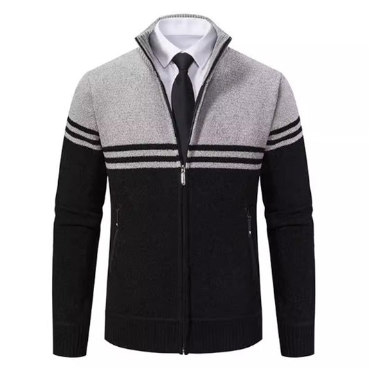 Mens Full Zip Cardigan Sweater, Slim Fit Stand Collar Zip Up Sweater, Cable Knitted Long Sleeve Workout Outfits