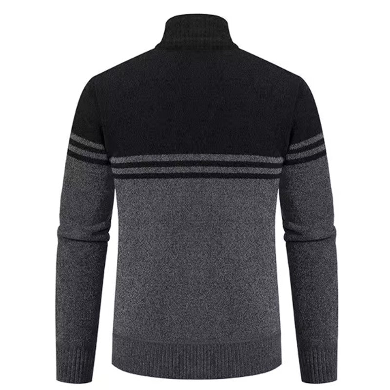 Mens Full Zip Cardigan Sweater, Slim Fit Stand Collar Zip Up Sweater, Cable Knitted Long Sleeve Workout Outfits