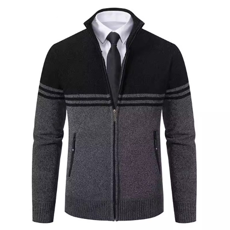 Mens Full Zip Cardigan Sweater, Slim Fit Stand Collar Zip Up Sweater, Cable Knitted Long Sleeve Workout Outfits