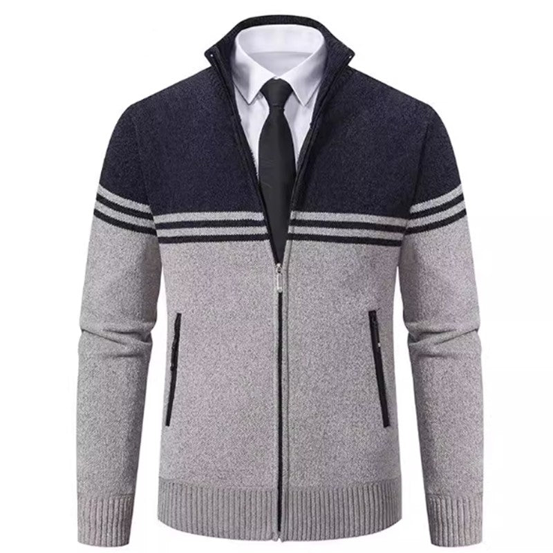 Mens Full Zip Cardigan Sweater, Slim Fit Stand Collar Zip Up Sweater, Cable Knitted Long Sleeve Workout Outfits